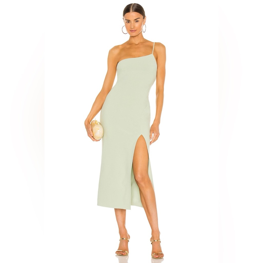 NWT Bec + Bridge Fleur Asymmetrical Midi Dress in Avocado, Size 2
